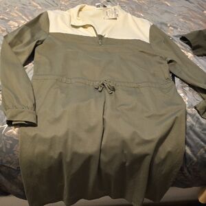 Olive Green and Cream Women's Dress